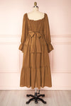Diatou Caramel Tiered Midi Dress w/ Square Neckline | Boutique 1861 back view