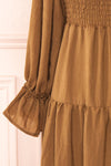 Diatou Caramel Tiered Midi Dress w/ Square Neckline | Boutique 1861 sleeve