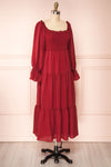 Diatou Wine Tiered Midi Dress w/ Square Neckline | Boutique 1861 side view