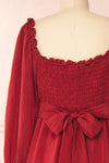 Diatou Wine Tiered Midi Dress w/ Square Neckline | Boutique 1861 back close-up