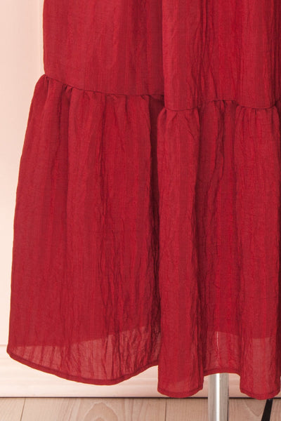 Diatou Wine Tiered Midi Dress w/ Square Neckline | Boutique 1861 bottom