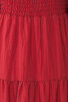 Diatou Wine Tiered Midi Dress w/ Square Neckline | Boutique 1861 fabric