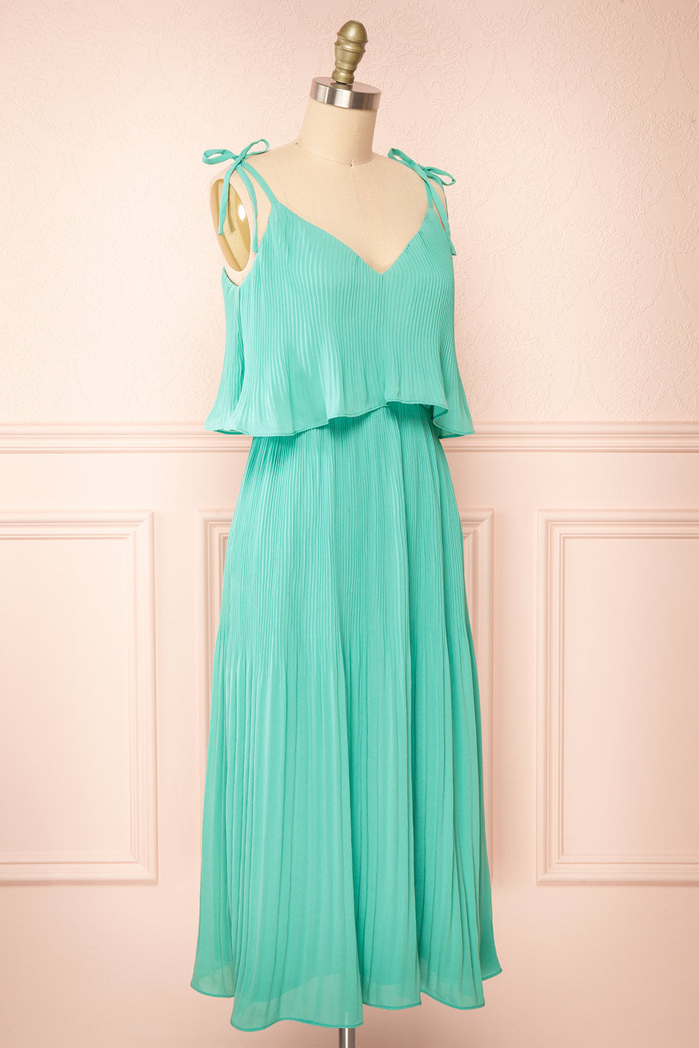 Dida Pleated Turquoise Midi Dress | Boutique 1861 side view 