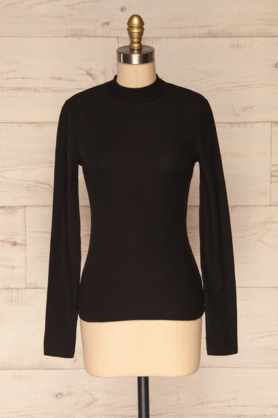 Didima Black Ribbed Top with Stand Collar | La Petite Garçonne front view