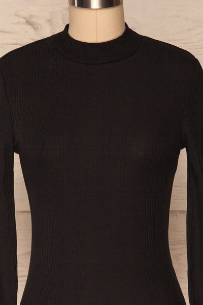 Didima Black Ribbed Top with Stand Collar | La Petite Garçonne front close-up