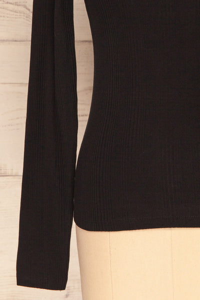 Didima Black Ribbed Top with Stand Collar | La Petite Garçonne bottom close-up