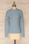 Didima Blue Ribbed Top with Stand Collar | La Petite Garçonne front view