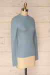 Didima Blue Ribbed Top with Stand Collar | La Petite Garçonne side view
