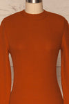 Didima Cinnamon Orange Ribbed Top with Stand Collar | La Petite Garçonne front close-up