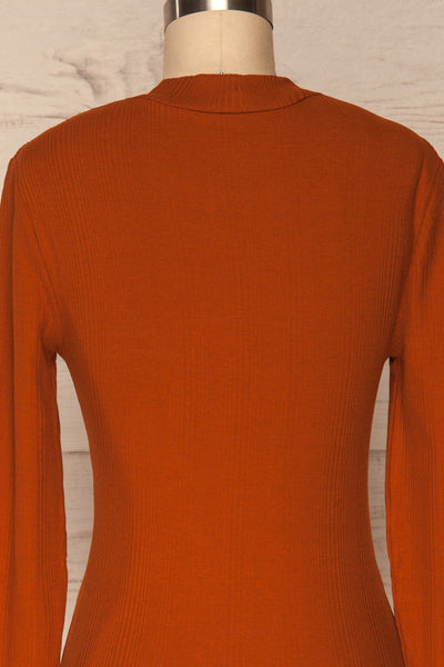 Didima Cinnamon Orange Ribbed Top with Stand Collar | La Petite Garçonne back close-up