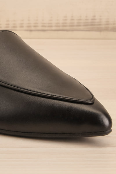 Dinteranthus Black Pointed Faux-Leather Loafers | La petite garçonne front close-up