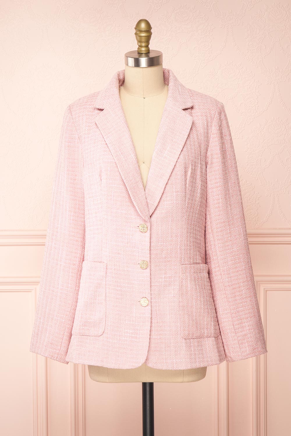 Dionne Pink Vintage Style Tweed Blazer | Boutique 1861 front view