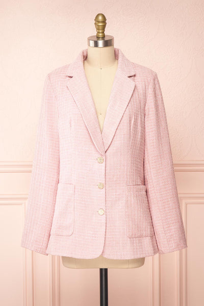 Dionne Pink Vintage Style Tweed Blazer | Boutique 1861 front view