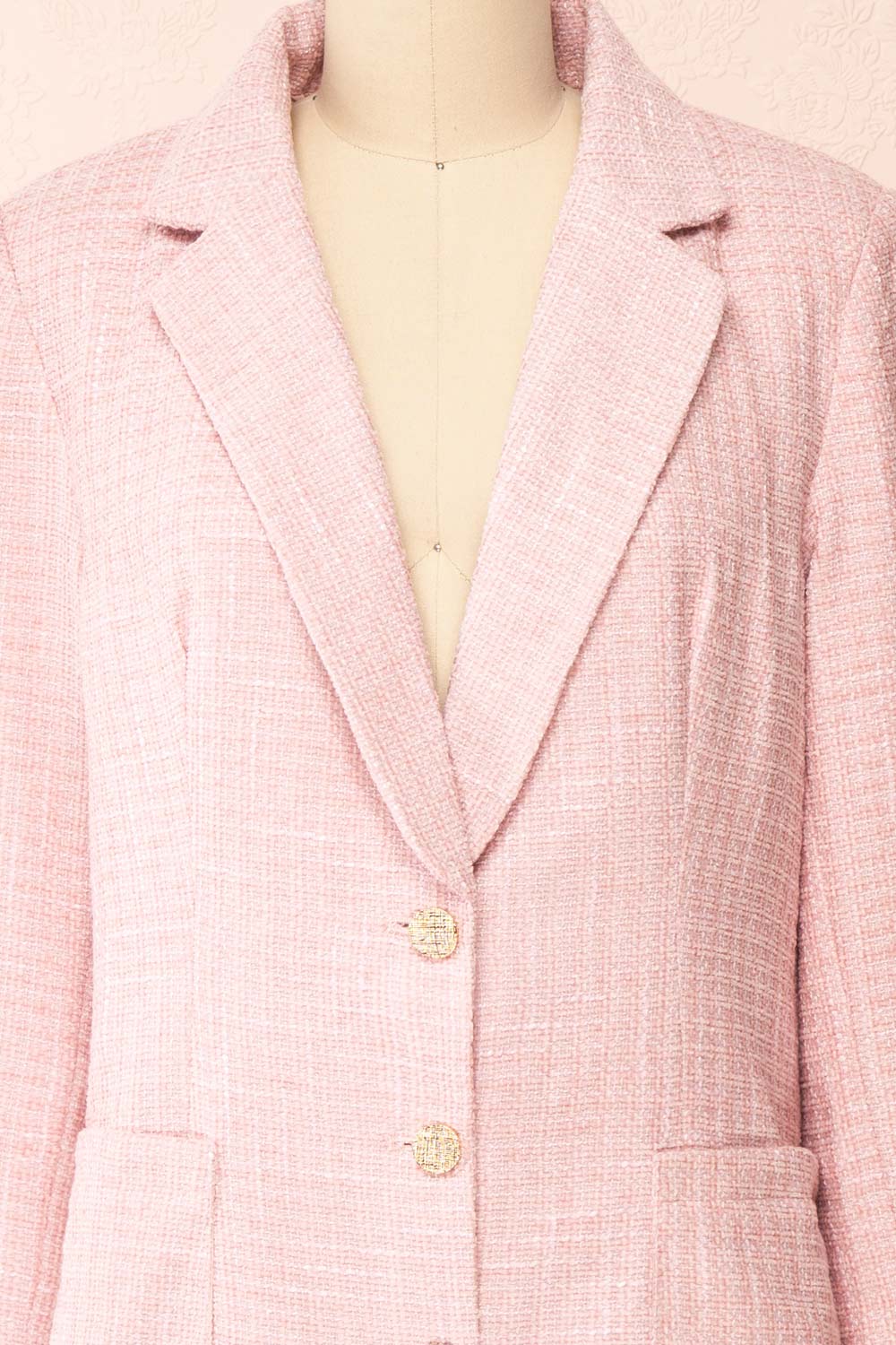 Dionne Pink Vintage Style Tweed Blazer | Boutique 1861 front close-up