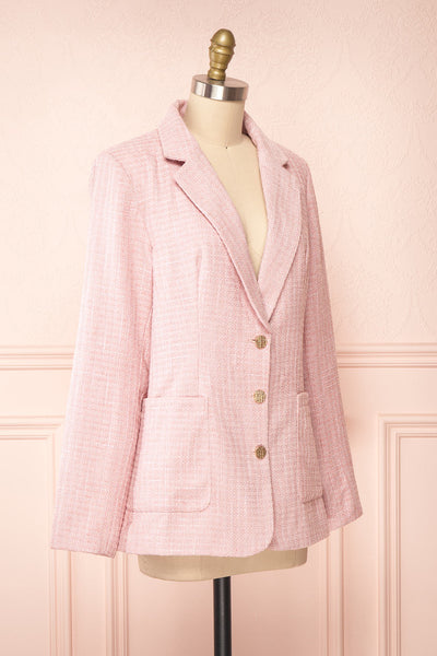 Dionne Pink Vintage Style Tweed Blazer | Boutique 1861 side view