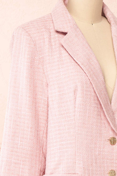 Dionne Pink Vintage Style Tweed Blazer | Boutique 1861 side close-up