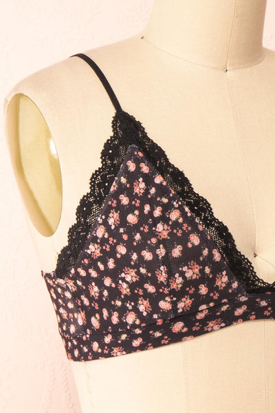 Distyle Black Floral Mesh Bralette w/ Lace | Boutique 1861 side close-up