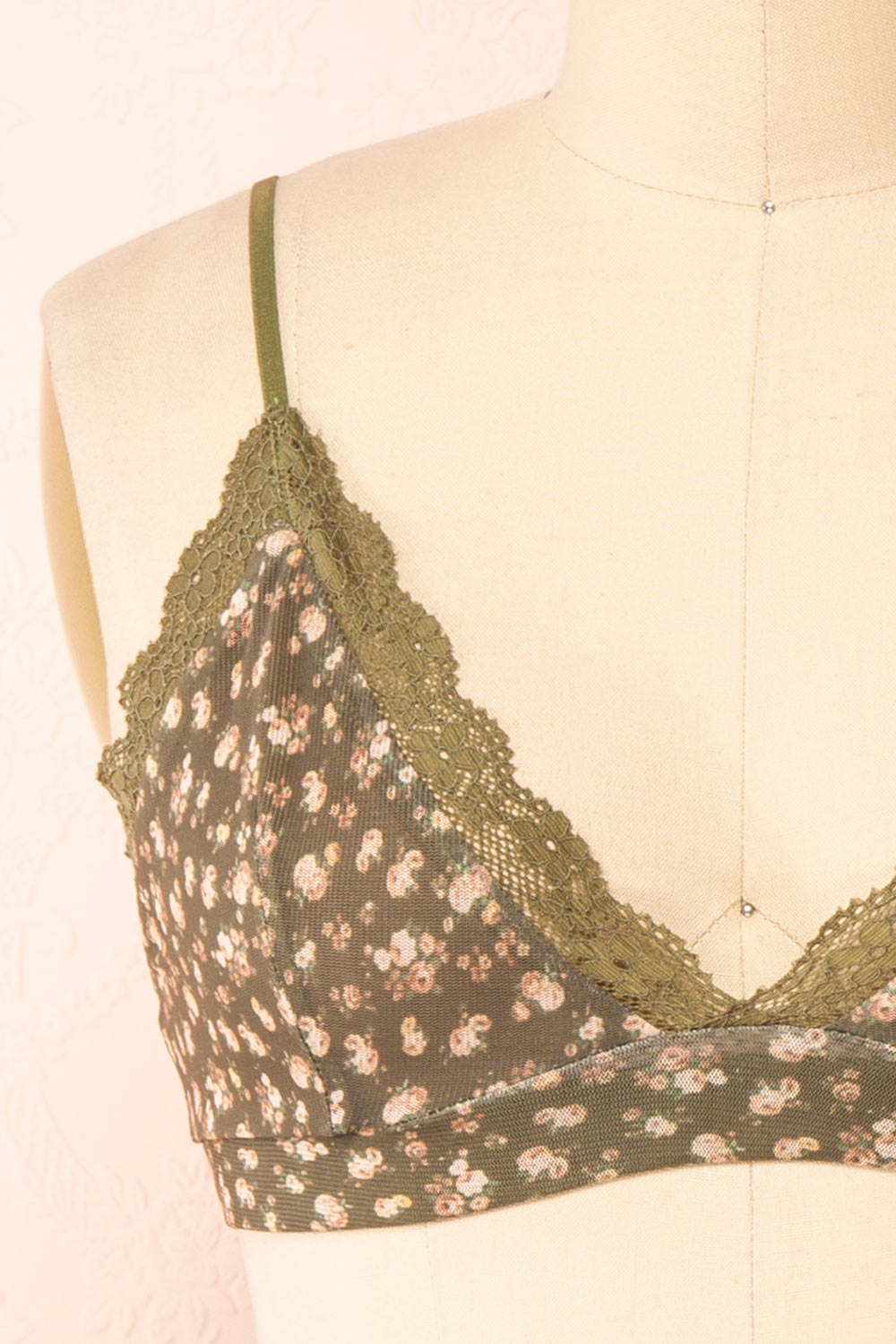 Distyle Green Floral Mesh Bralette w/ Lace | Boutique 1861 front close-up