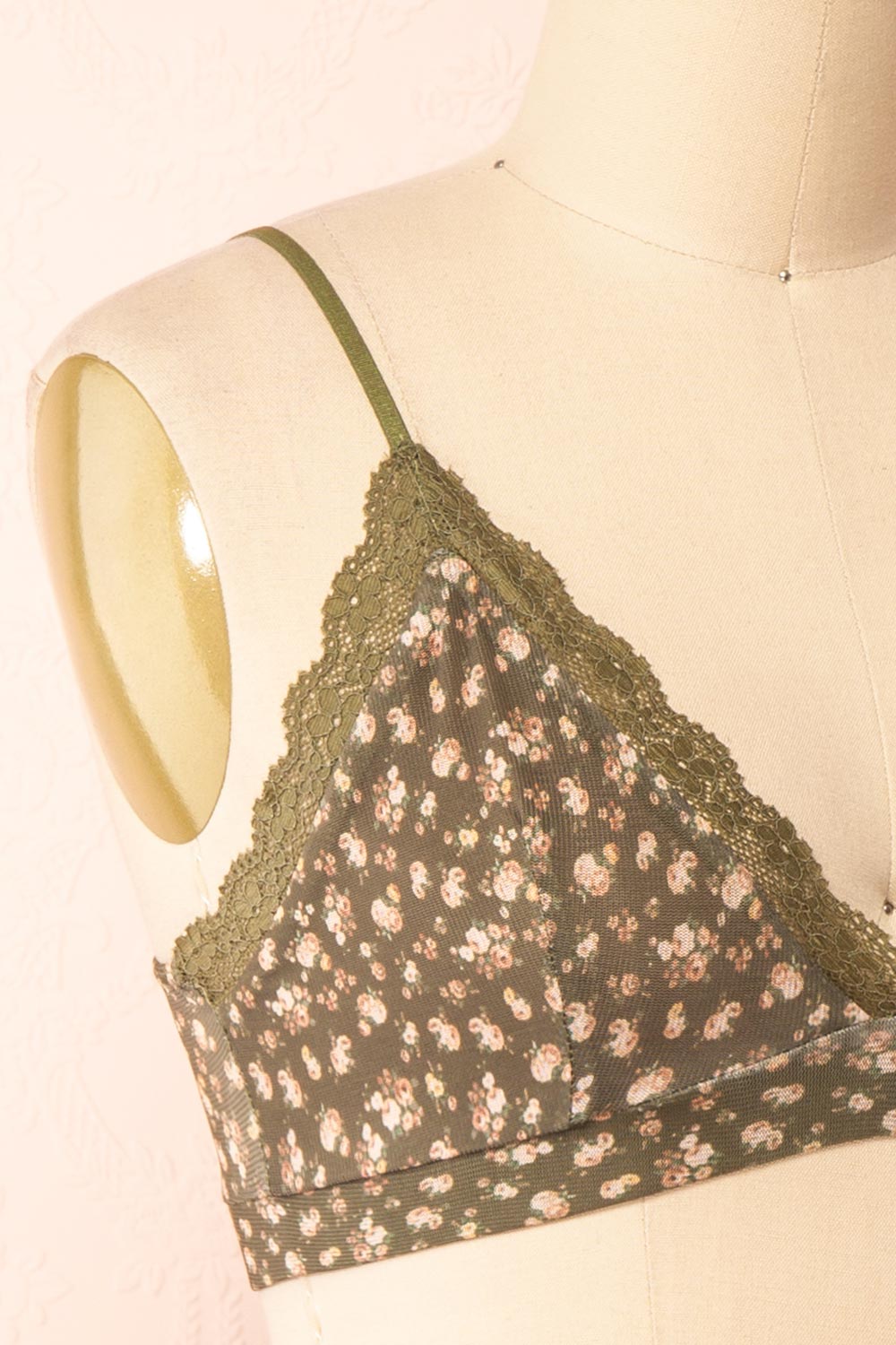 Distyle Green Floral Mesh Bralette w/ Lace | Boutique 1861  side close-up