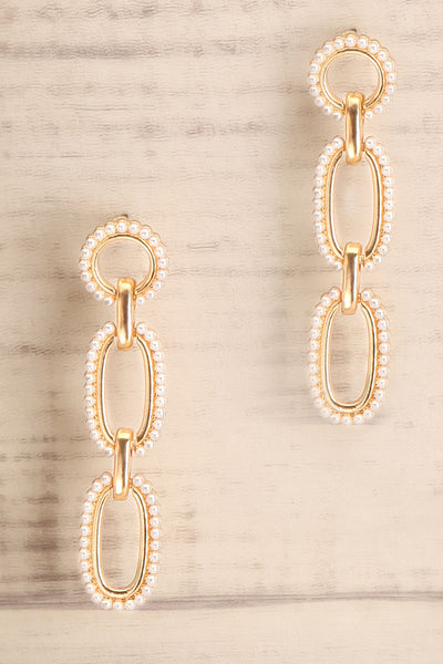 Divimoen Golden & Pearl Pendant Earrings | La Petite Garçonne