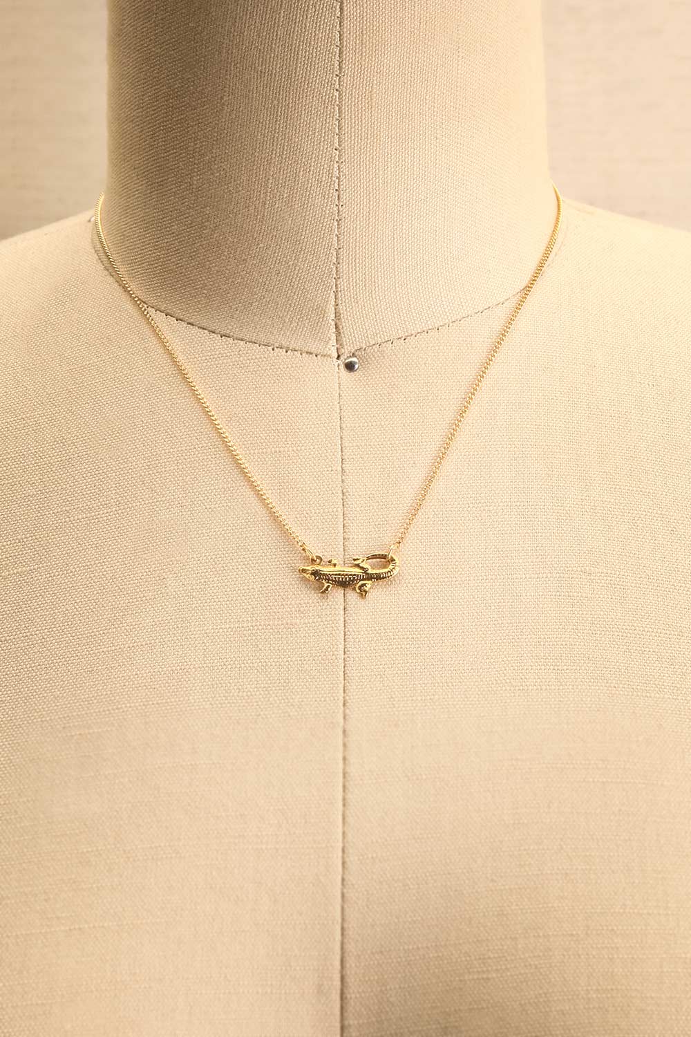 Docia Srey Golden Crocodile Pendant Necklace on mannequin | La Petite Garçonne