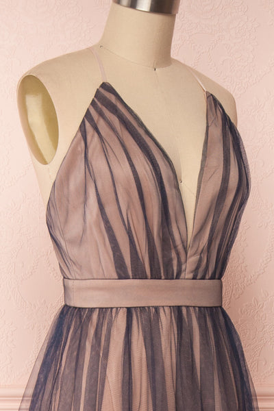 Docina Beach Navy Blue & Blush Tulle Maxi Prom Dress | SIDE CLOSE UP | Boutique 1861
