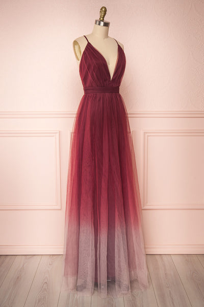 Docina Volcano Burgundy Tulle Maxi Prom Dress  | SIDE VIEW | Boutique 1861