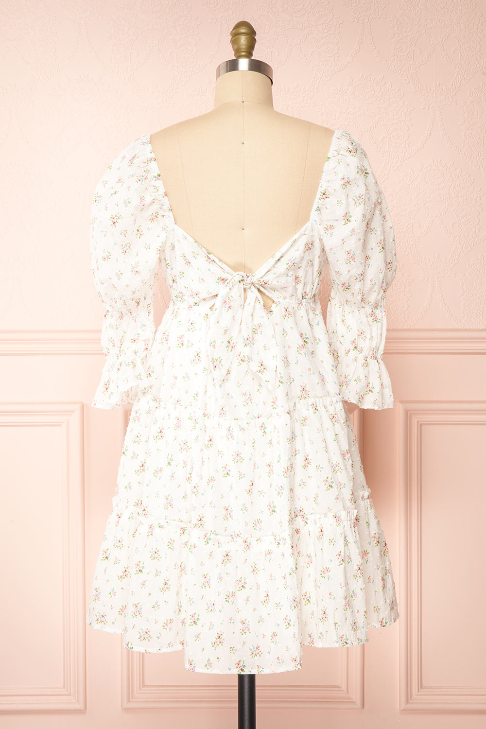 Dolly White Square Neck Floral Short Dress | Boutique 1861 back view 