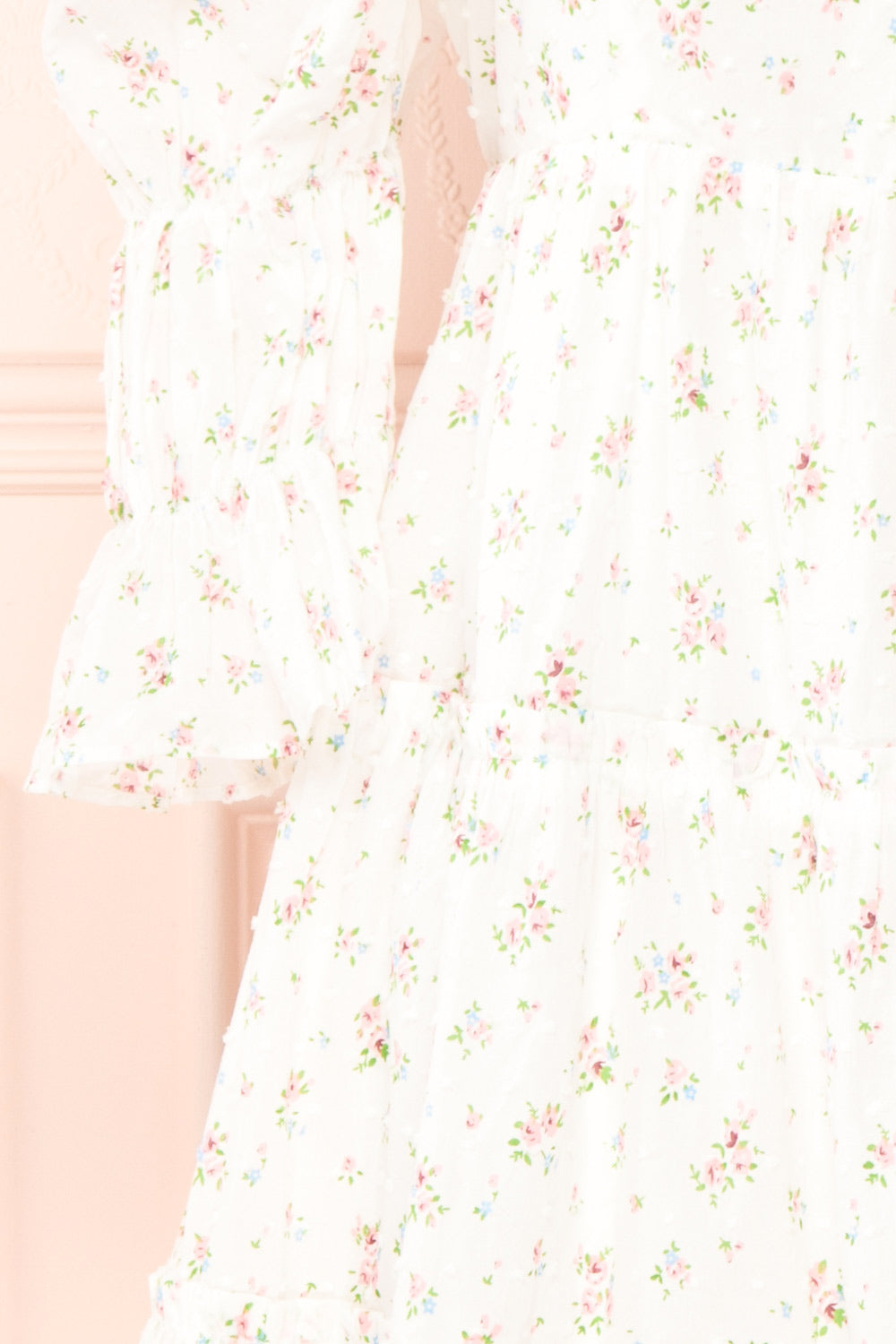 Dolly White Square Neck Floral Short Dress | Boutique 1861 sleeve