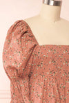 Dolly Rose Pink Square Neck Floral Short Dress | Boutique 1861 side close up