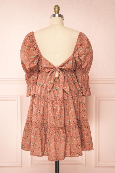 Dolly Rose Pink Square Neck Floral Short Dress | Boutique 1861 back view