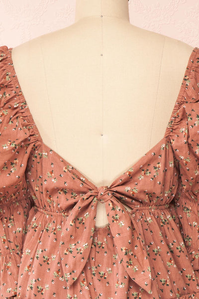 Dolly Rose Pink Square Neck Floral Short Dress | Boutique 1861 back close up