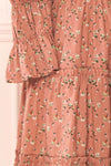 Dolly Rose Pink Square Neck Floral Short Dress | Boutique 1861 sleeve