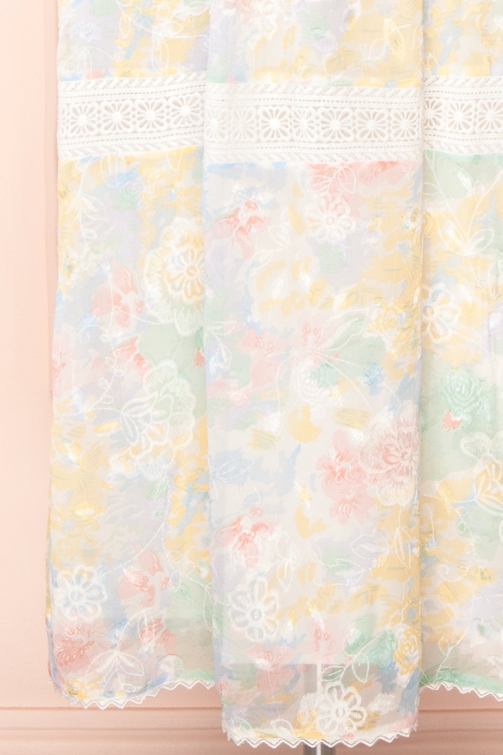 Domilene Floral Midi Dress w/ Lace | Boutique 1861 bottom close-up