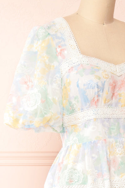 Domilene Floral Midi Dress w/ Lace | Boutique 1861 side close-up