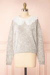 Dominique Grey Peter Pan Collar Sweater | Boutique 1861 front view