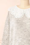 Dominique Grey Peter Pan Collar Sweater | Boutique 1861 front close-up