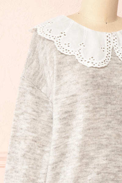 Dominique Grey Peter Pan Collar Sweater | Boutique 1861 side close-up