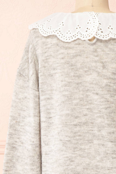Dominique Grey Peter Pan Collar Sweater | Boutique 1861 back close-up