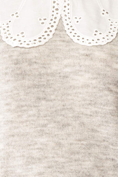 Dominique Grey Peter Pan Collar Sweater | Boutique 1861 fabric