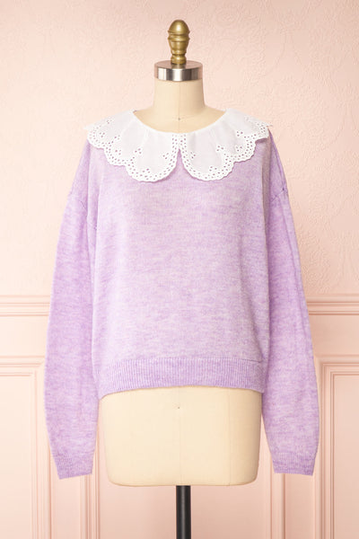 Dominique Lilac Peter Pan Collar Sweater | Boutique 1861 front view