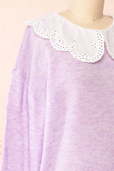 Dominique Lilac Peter Pan Collar Sweater | Boutique 1861 side close-up