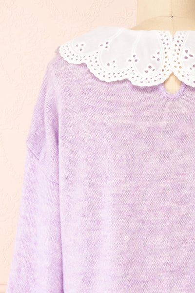 Dominique Lilac Peter Pan Collar Sweater | Boutique 1861 back close-up