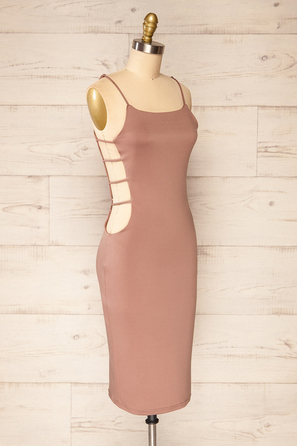 Dorie Mauve Bodycon Dress w/ Cutout Detail | La petite garçonne side view