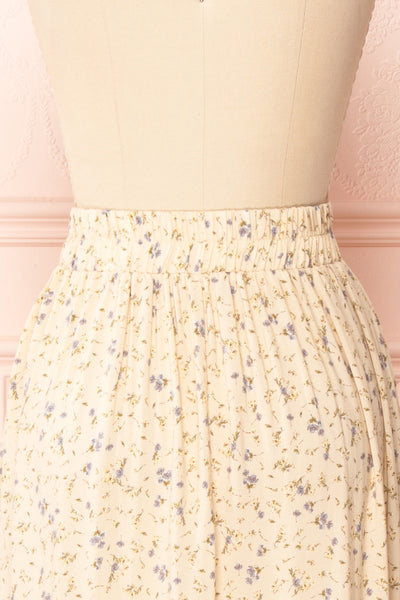 Dorys Yellow | Floral Midi Skirt With elastic Waist back close-up