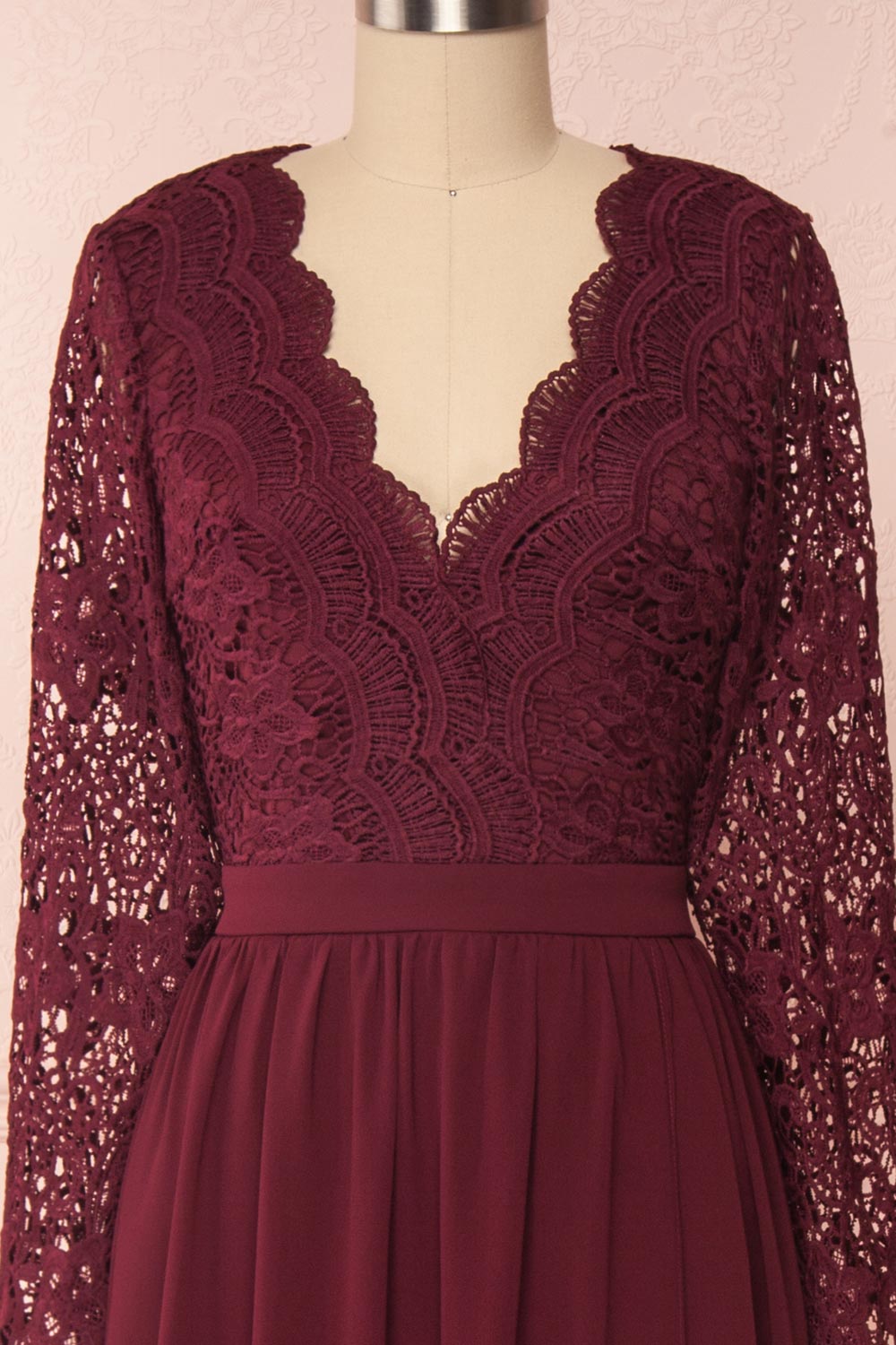 Dottie Burgundy Lace & Chiffon A-Line Gown