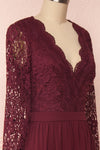 Dottie Burgundy Lace & Chiffon A-Line Gown | Boutique 1861 side close-up