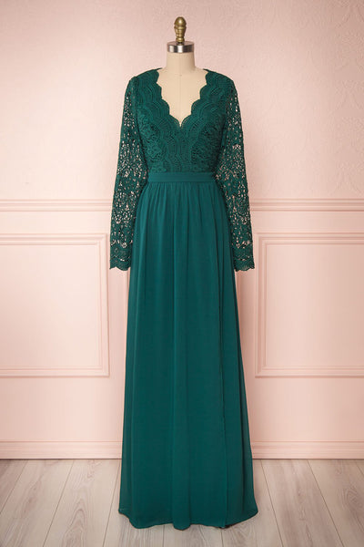 Dottie Emerald Green Lace & Chiffon Gown | Boutique 1861 front