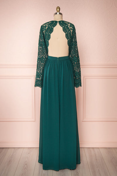 Dottie Emerald Green Lace & Chiffon A-Line Gown | Boutique 1861 back view