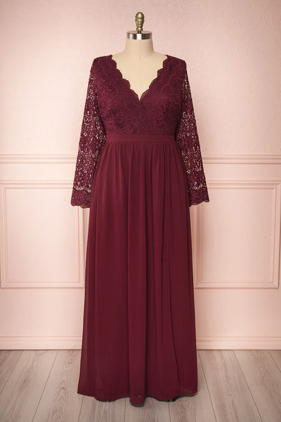Dottina Burgundy Lace & Chiffon Plus Size Gown | Boutique 1861 plus